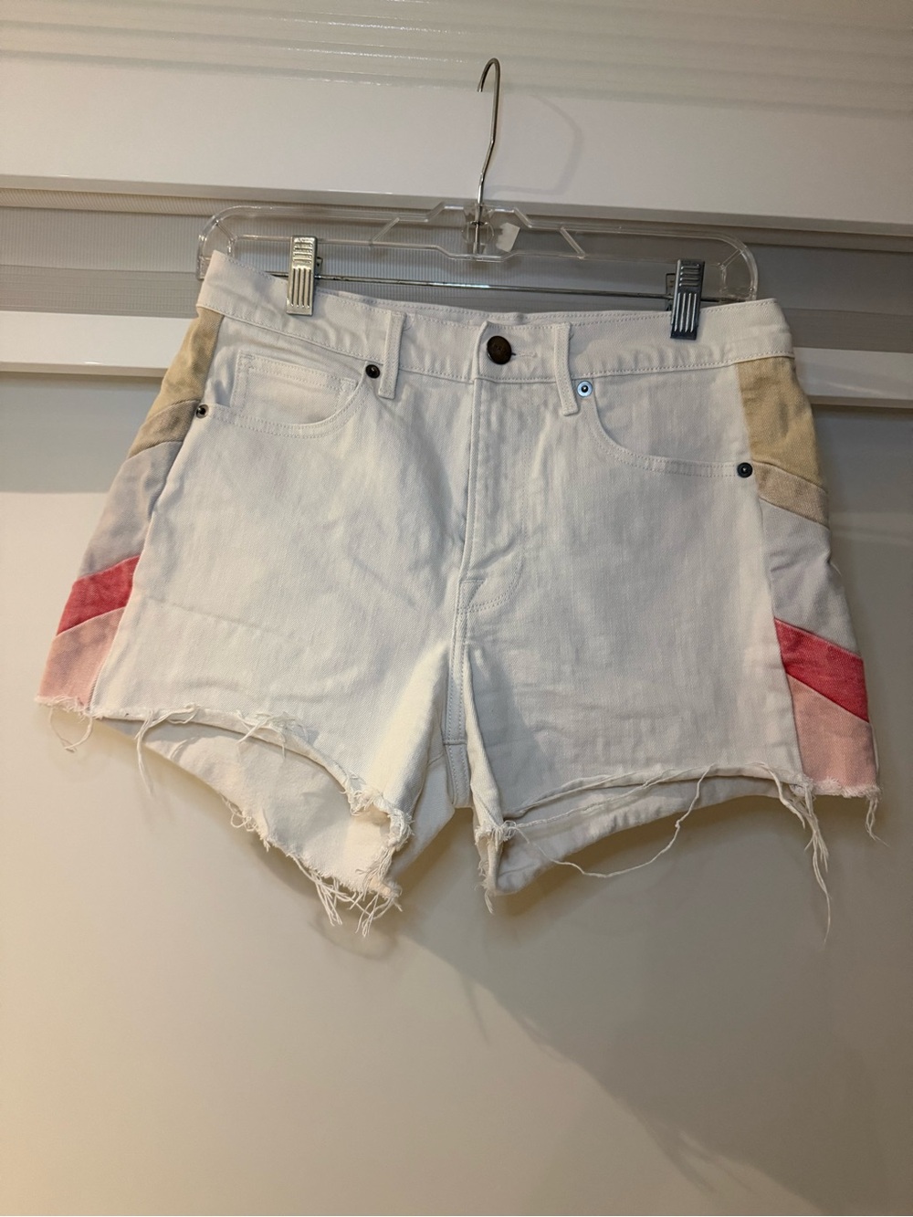 Frame Denim White Cutoff Shorts with Pink & Tan Panels